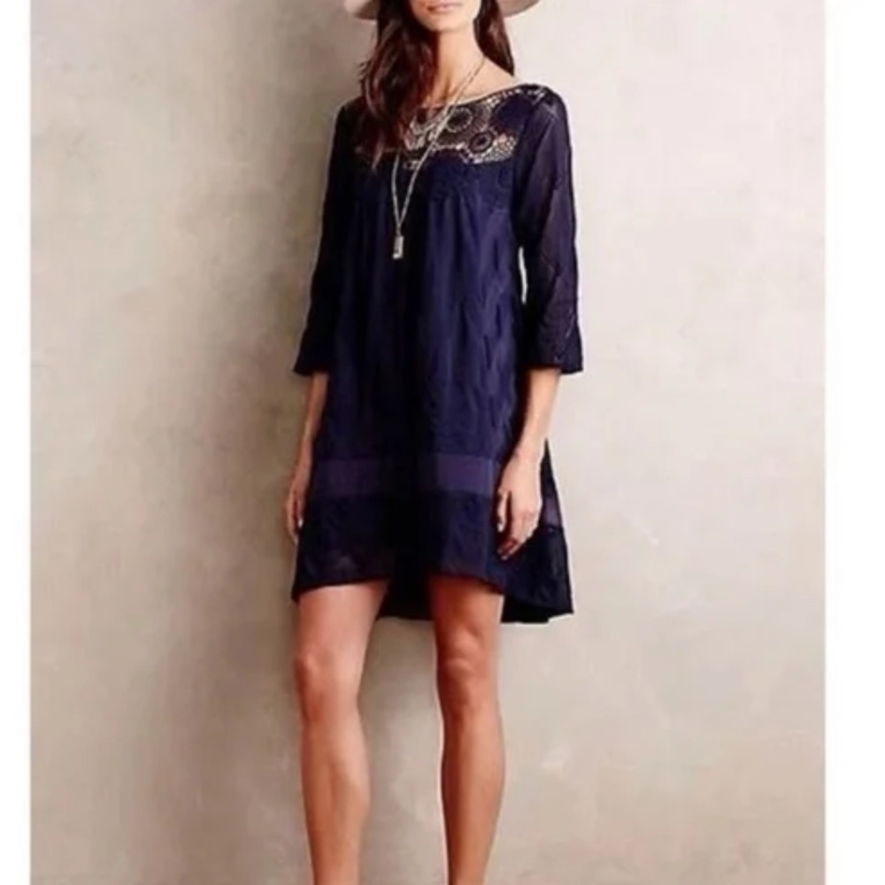 Holding horses Anthropologie Navy Crochet Agusta Swing Dress